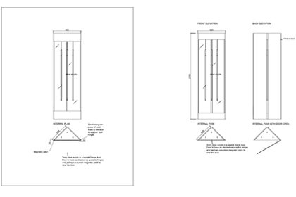 Original technical drawing showing how the neon lights would fit inside the bespoke window box