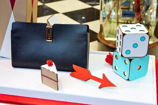 Prop Studios added a gouache acrylic paint effect, to give each shape in the Anya Hindmarch window a matte effect finish