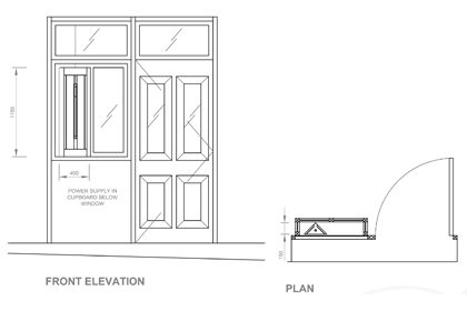 Front elevation and plan drawings showing the layout of the Paul Smith store