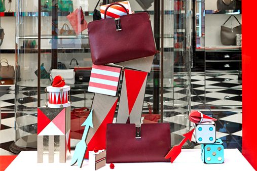 Each Anya Hindmarch bag was positioned at the forefront of the window display to appear like a still life in its own space