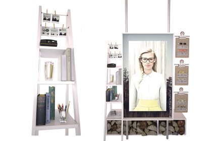 Artboard images showing the finished shelves to be displayed within the Specsavers window