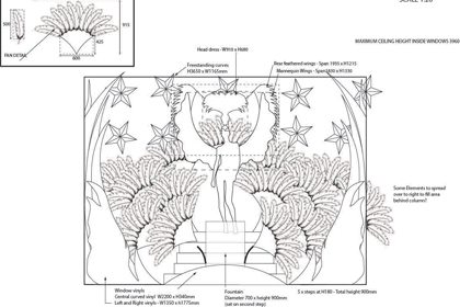 Original Prop Studios design sketch, outlining the design of one of the three Al Rubaiyat windows