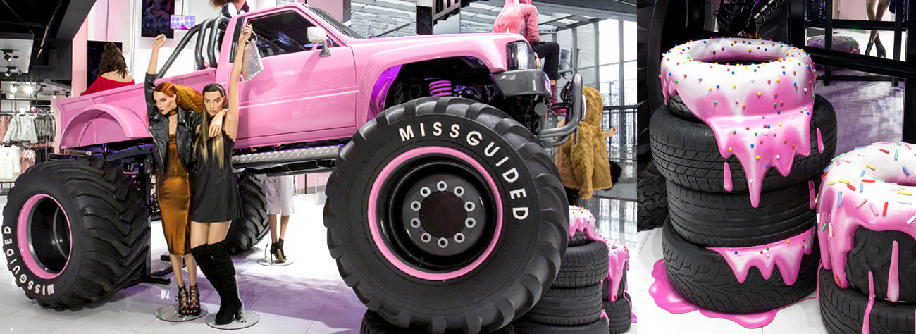 Image of the Missguided monster truck, designed and manufactured by Prop Studios exclusively for the clothing brand