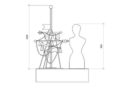 Prop Studios' original concept sketch of a mannequin and mast