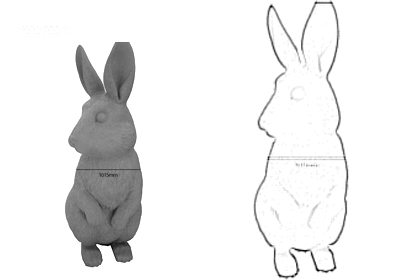 Prop Studios' initial sketches for the design of the rabbit, giving an impression of the sculpture's size