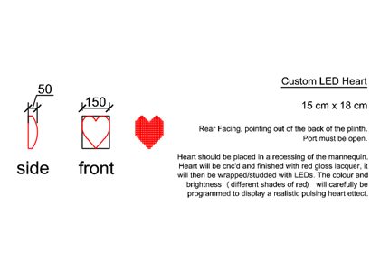 Prop Studios' original artboard showing the dimensions and recommended positioning of the LED heart