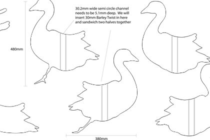 Original Prop Studios' technical drawing showing how the six geese would be constructed for the Liberty's Christmas window