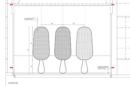 Technical blueprint for the Selfridges window containing three silver Magnums