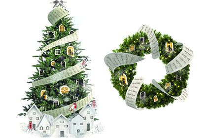 Prop Studios' 3D computer renders of the giant Christmas tree and wreath, prominently displayed within the Hyundai store