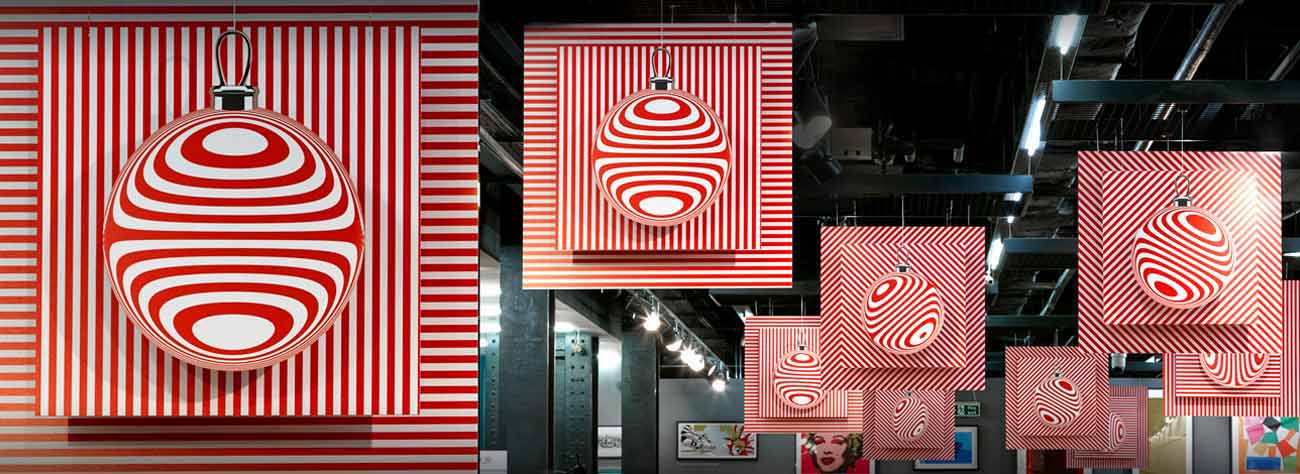 The instore display was based around the image of Christmas baubles, using a festive red and white colour scheme