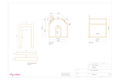 Prop Studios' original technical drawings showing the original designs for one of the Mulberry dollhouses