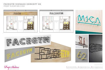 Prop Studios' initial signage concepts for the Facegym flagship store's window display