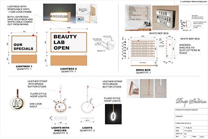 Technical blueprints for the components of the Facegym window display