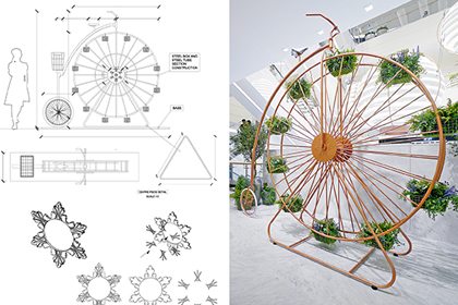 Prop Studios' original design outline for instore penny farthing decoration, one of the many items created exclusively for Hyundai