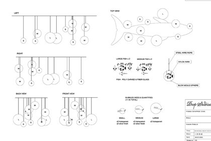 Technical drawing showing the layout of the giant leather whale, the centrepiece of the Hyundai visual merchandising scheme