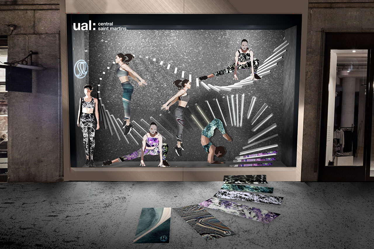 Exterior shot of the Lululemon window display, designed exclusively by Prop Studios