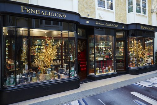 Exterior photograph of the Penhaligon's store, showing Prop Studios' 