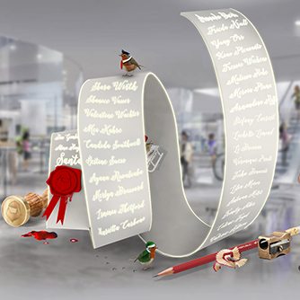 Design concept showing Santa's list within the workshop-themed instore VM created exclusively by Prop Studios for Hyundai